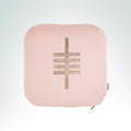 Hand-embroidered heritage wool pink cushion featuring the Aspen Ogham symbol with gold metal thread embroidery