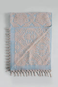 Jacquard Turkish cotton bath towel in light  pale pastel sky blue inspired by the Ottoman carnation. 