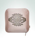 Hand-embroidered elibelinde pink silk cushion with silver metal thread embroidery.