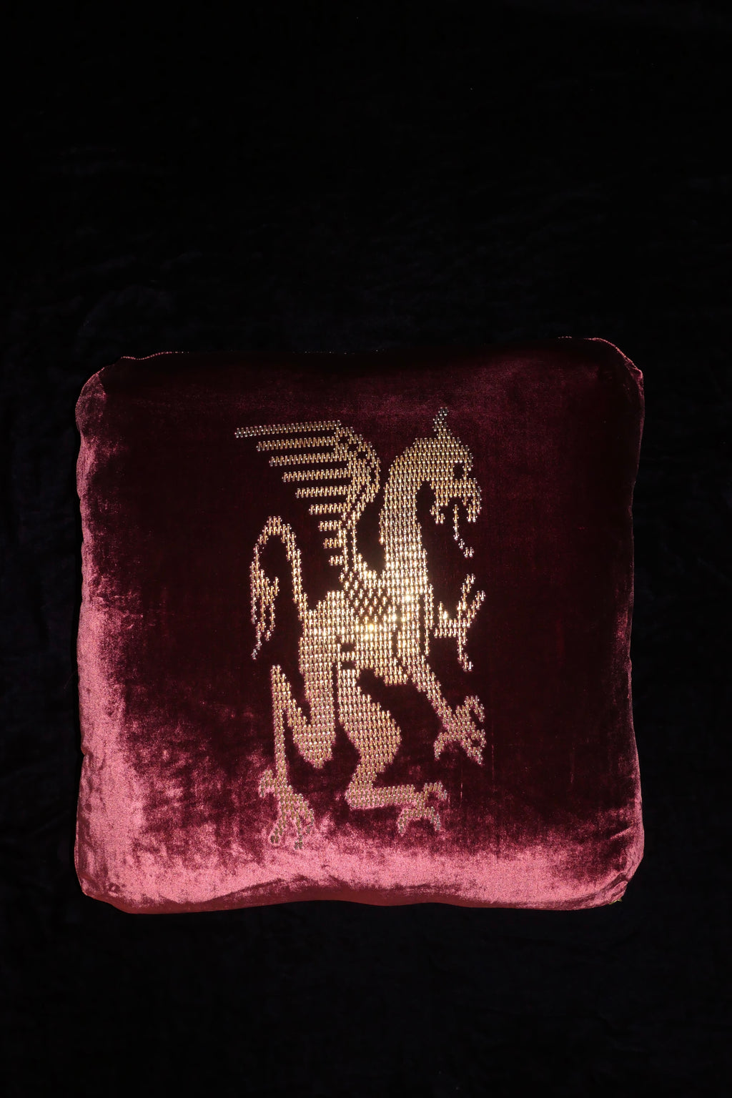Griffin Oxblood Velvet Cushion <br> The courage to see clearly