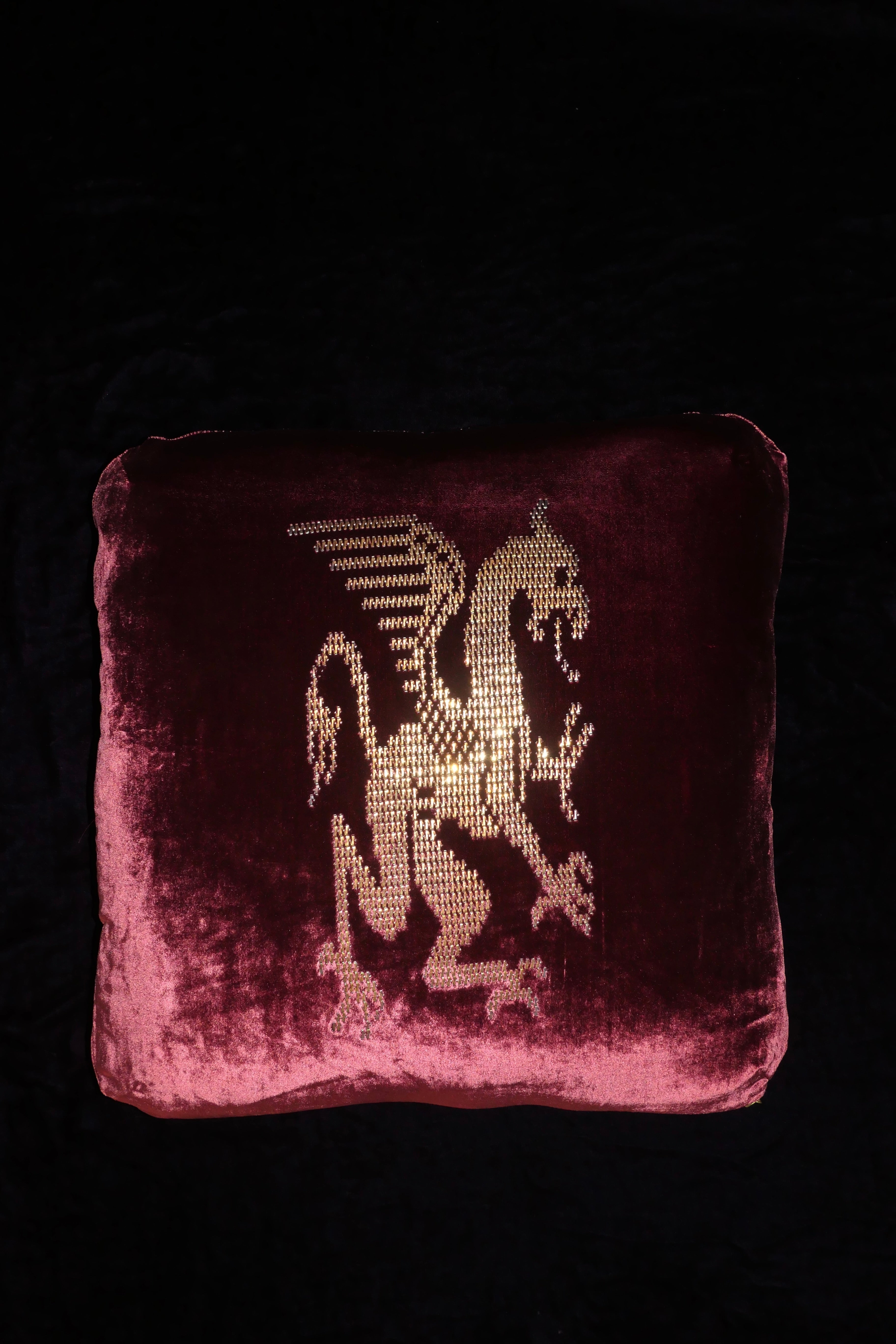 Griffin Oxblood Velvet Cushion <br> The courage to see clearly