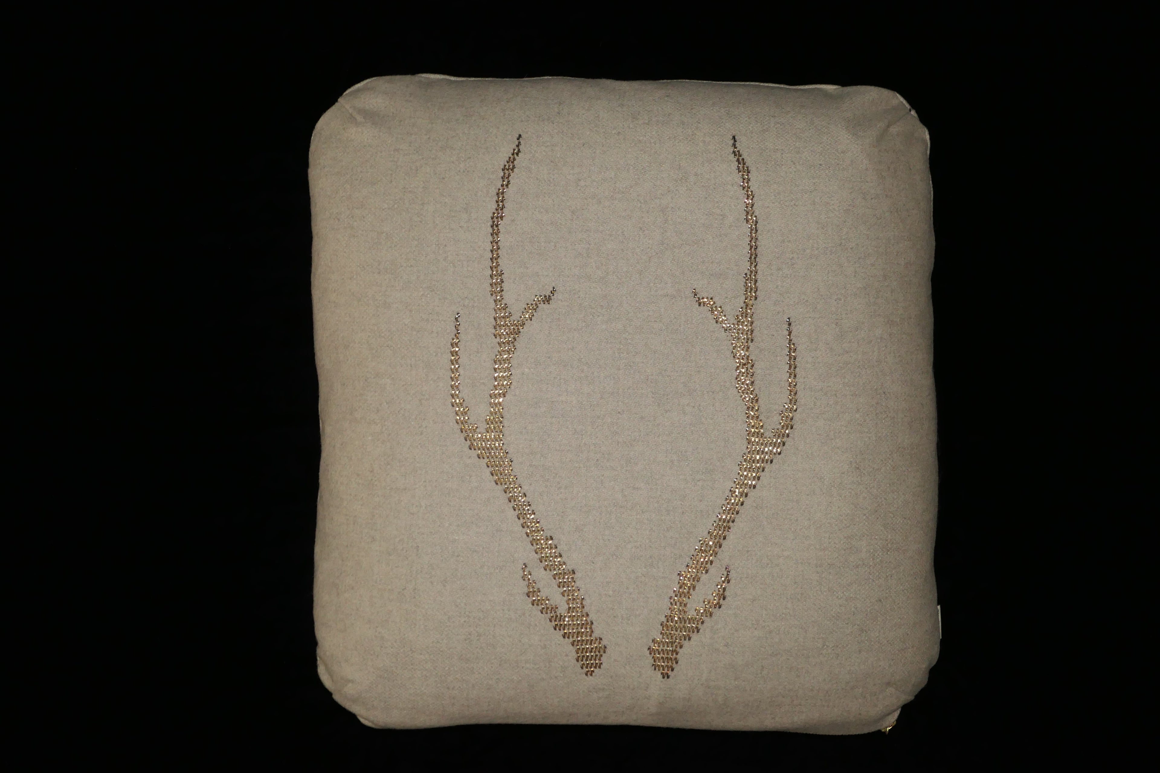 Antlers Highland Fog Wool Cushion <br> A crown renewed