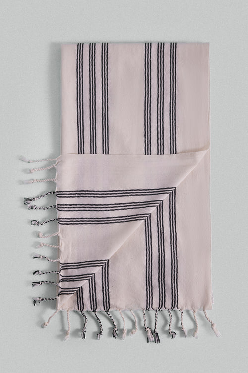 Ottoman black-and-white striped soft cotton Turkish hand towel. 