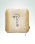 Serpent hand-embroidered pale yellow silk cushion with silver metal thread embroidery.