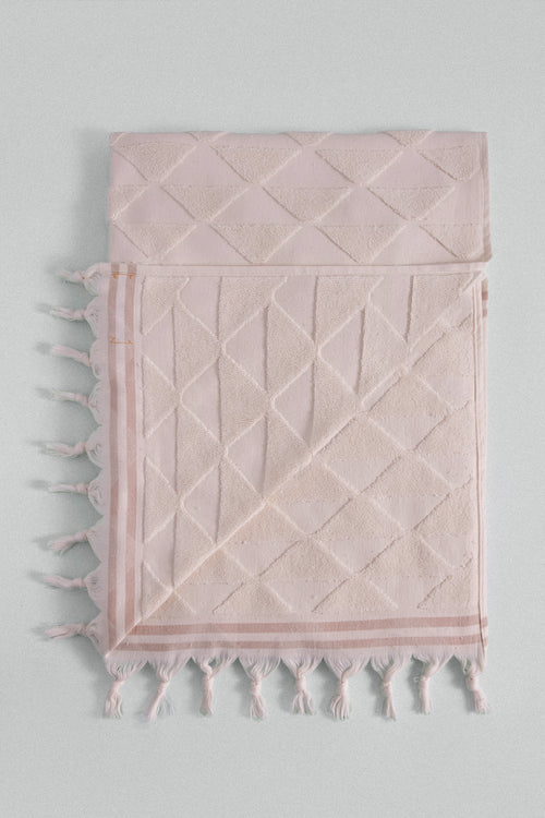 Striped triangle motif beige Turkish bath towel. 