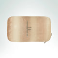 Hand-embroidered hand-loomed silk cushion tonal-striped in beige featuring the Rowan Ogham symbol with silver metal thread.
