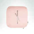 hand-embroidered pink wool cushion featuring the Vine Ogham symbol with gold metal thread embroidery.