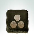 Chintamani hand-embroidered golden olive velvet cushion with gold metal thread